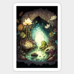 Magical Cavern Oasis Fantasy Illustration Sticker